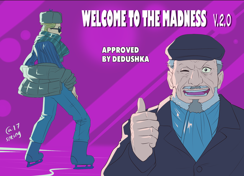 10s, 2boys, autumn-sacura, blonde_hair, coat, english_text, grandfather_and_grandson, green_eyes