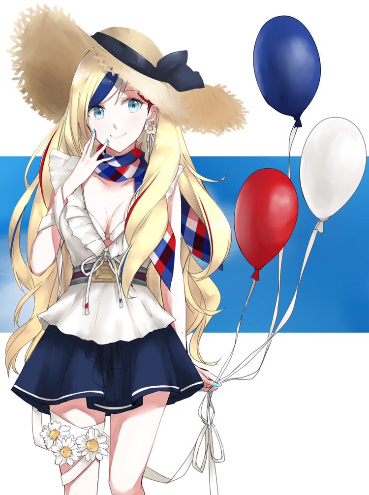 10s, 1girl, bad_id, bad_twitter_id, balloon, belt, blonde_hair, blue_eyes