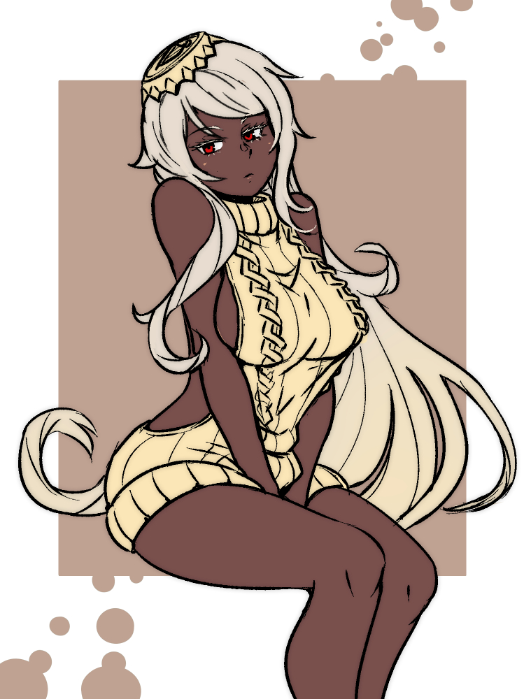 1girl, akairiot, aran_sweater, between_legs, bottle_cap, breasts, cable_knit, dark-skinned_female