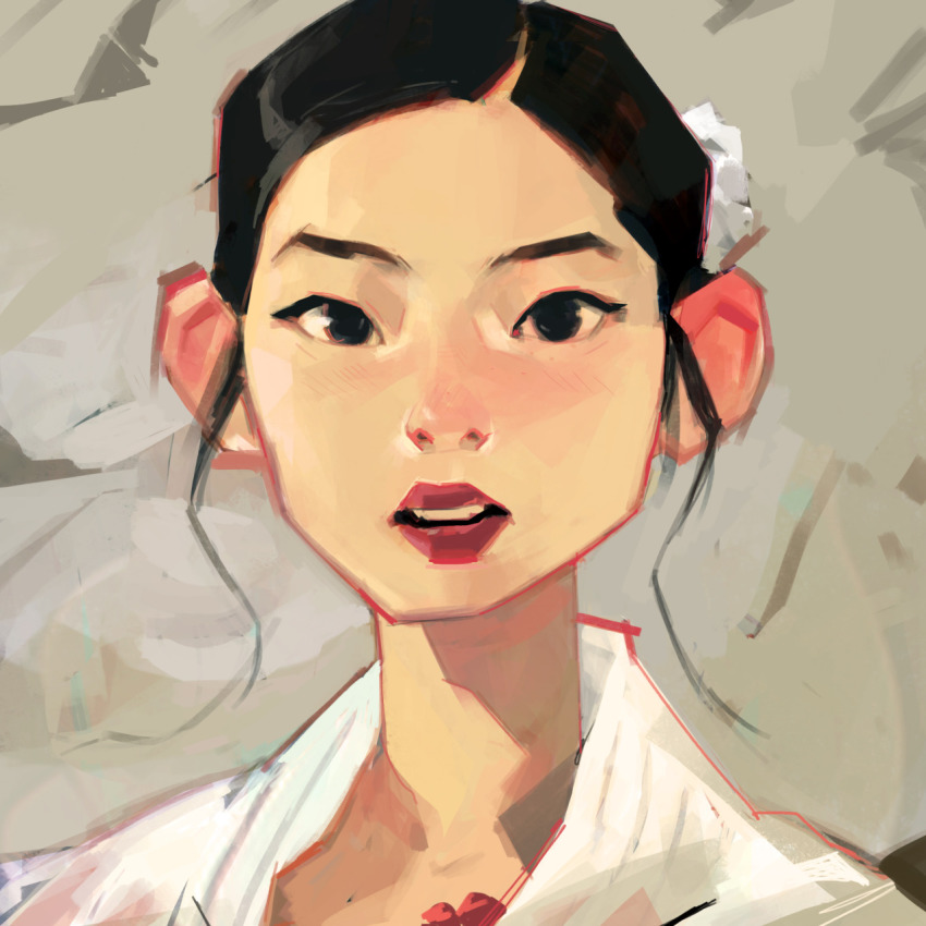 1girl, black_eyes, black_hair, dahyun_(twice), female_focus, highres, samuelyounart, solo