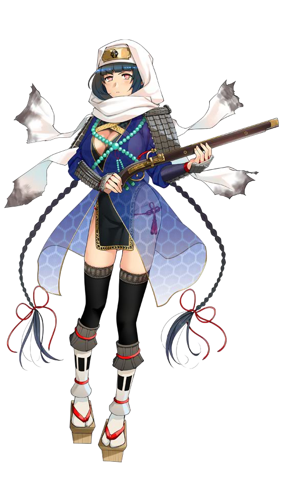 1girl, antique_firearm, blue_hair, braid, breasts, cleavage, female_focus, firearm