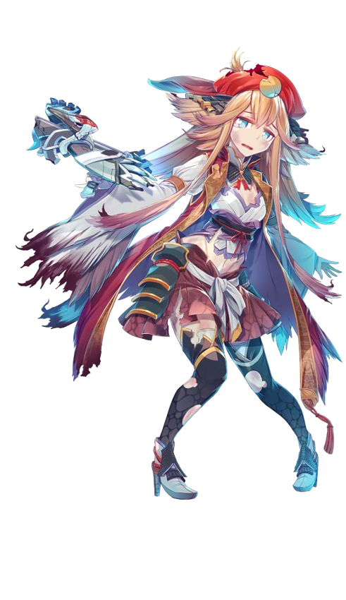 1girl, blue_eyes, female_focus, flipped_hair, fukuoka_(oshiro_project), full_body, hat, holding