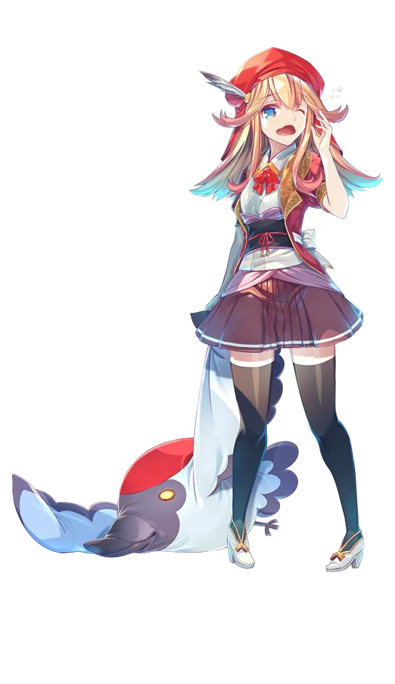 1girl, ;o, black_thighhighs, blue_eyes, female_focus, flipped_hair, fukuoka_(oshiro_project), full_body