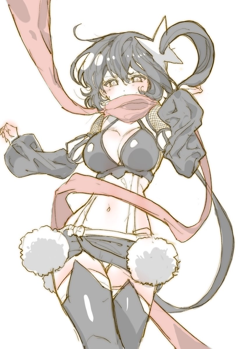 10s, 1girl, arutera, black_hair, black_thighhighs, breasts, cowboy_shot, detached_sleeves