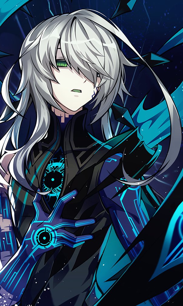 1boy, ainchase_ishmael, apostasia_(elsword), bad_id, bad_twitter_id, colored_skin, colored_tongue, corruption