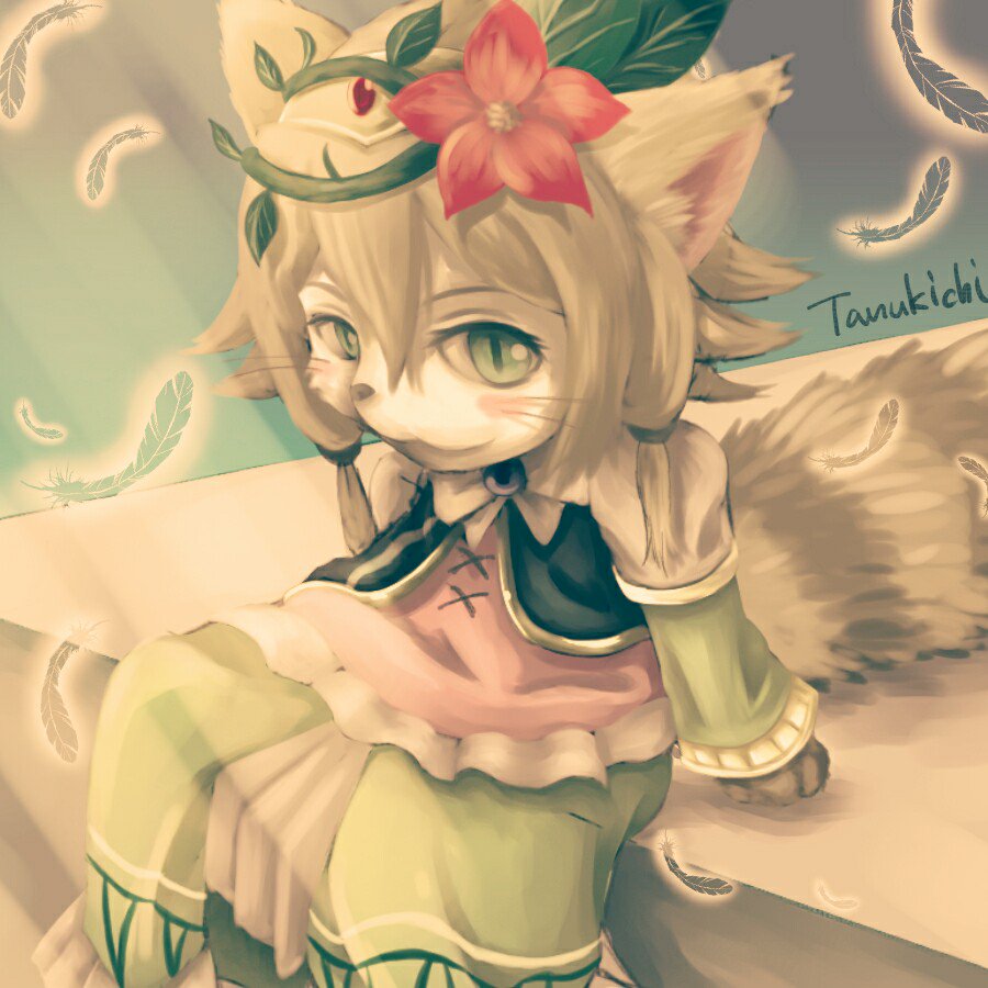 artemis_(cat_busters), artist_request, brown_hair, cat, cat_busters, circlet, flower, furry