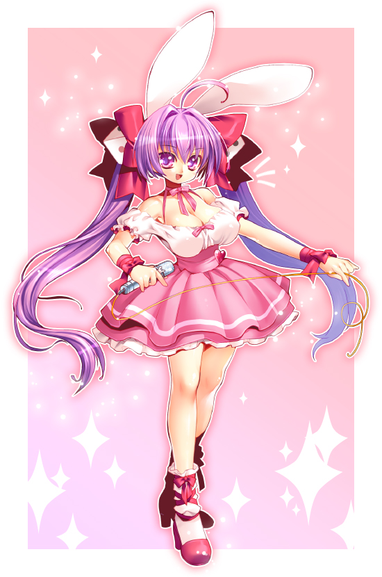 1girl, ahoge, animal_ears, bare_shoulders, breasts, cleavage, di_gi_charat, dress