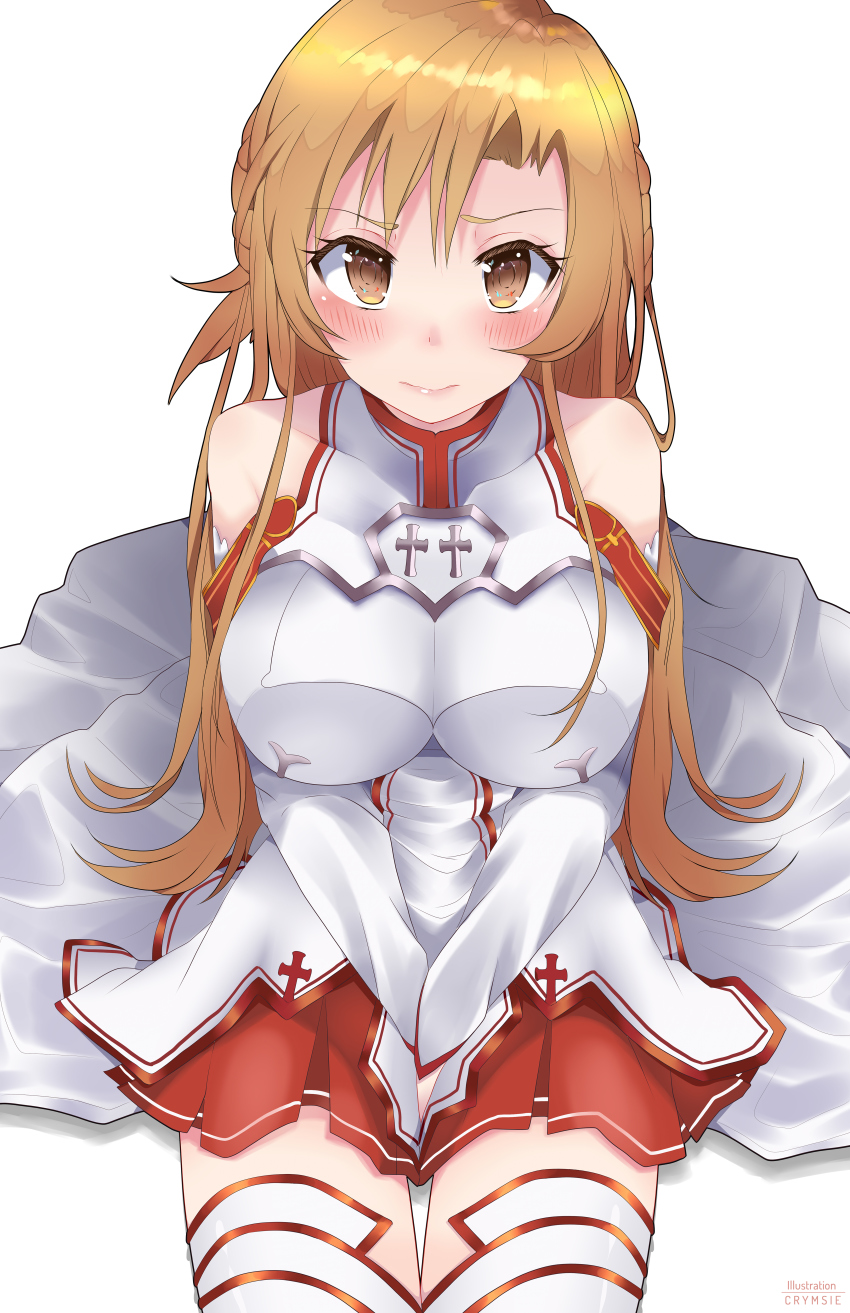 1girl, absurdres, asuna_(sao), blush, breasts, brown_eyes, brown_hair, closed_mouth