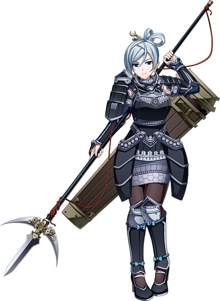 1girl, artist_request, blue_eyes, breasts, brown_thighhighs, detached_sleeves, female_focus, full_body