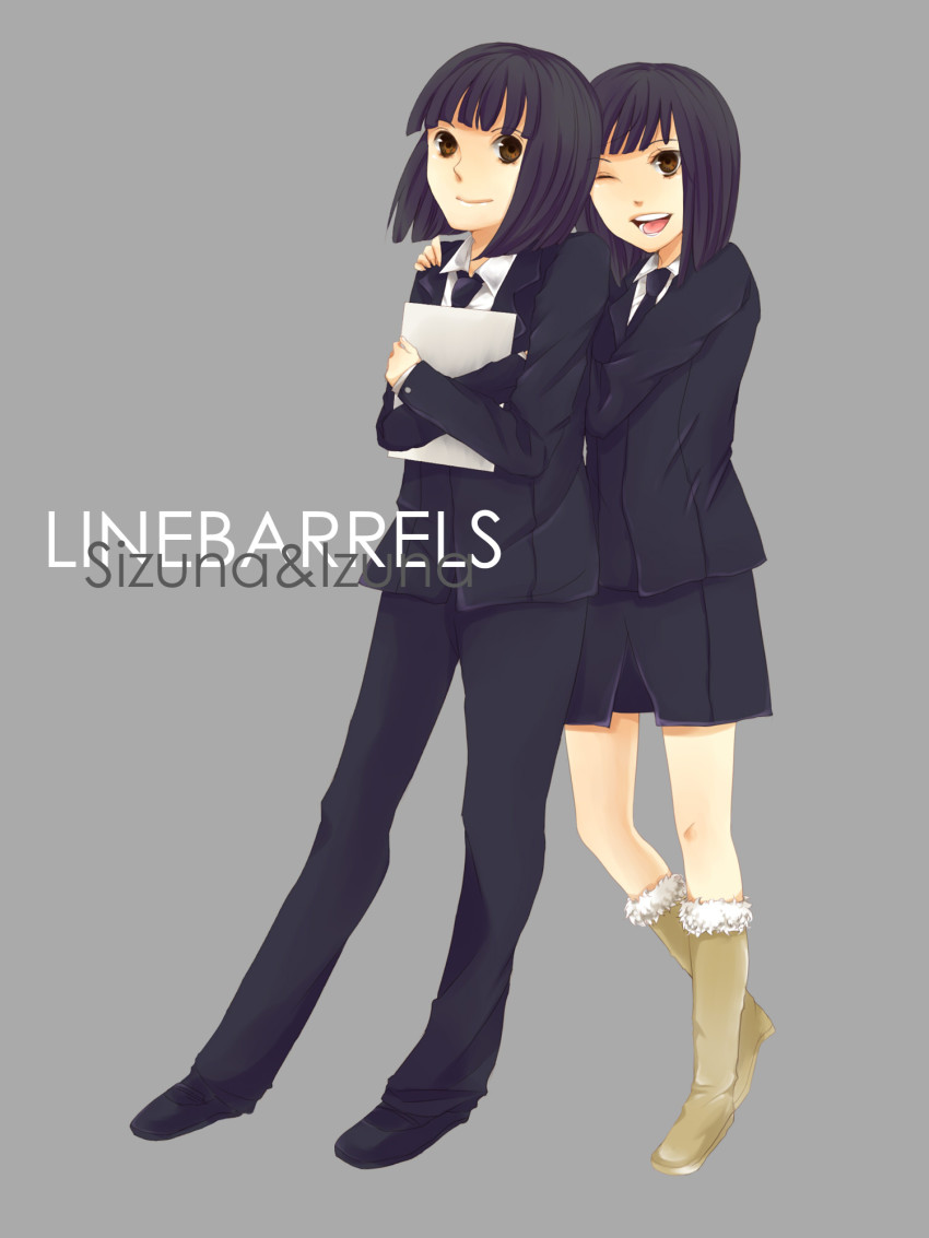 00s, 1boy, 1girl, bad_id, bad_pixiv_id, bob_cut, brother_and_sister, endo_izuna