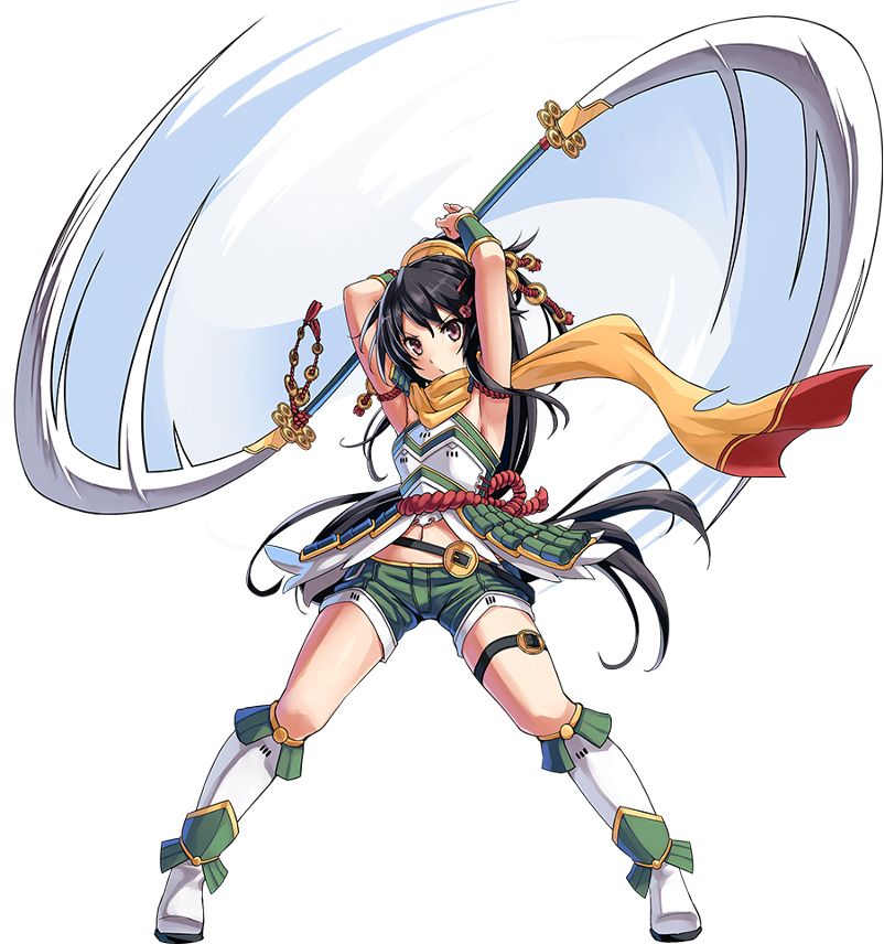 1girl, armor, armpits, black_hair, boots, breastplate, coin_hair_ornament, female_focus