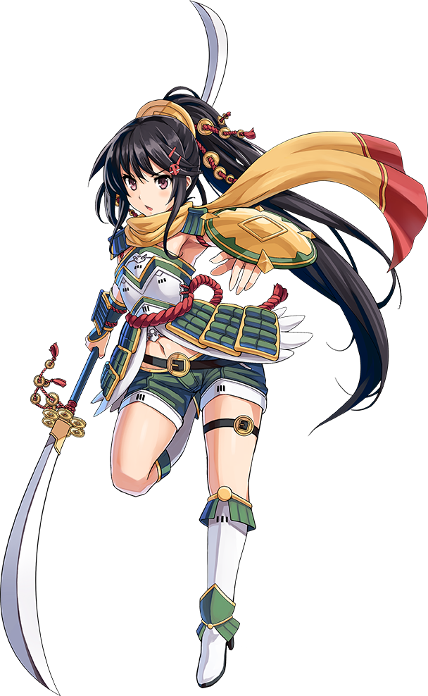 1girl, armor, armpits, black_hair, boots, breastplate, coin_hair_ornament, female_focus