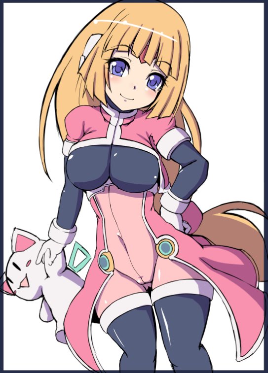 1girl, android, animal, blonde_hair, blue_eyes, breasts, cameltoe, cat
