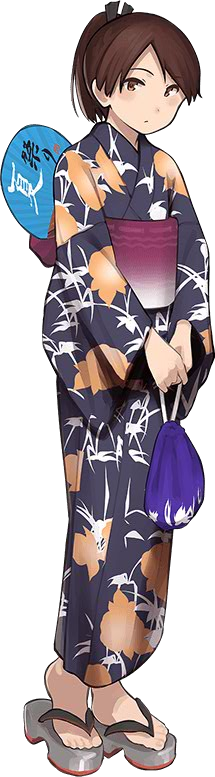 10s, 1girl, brown_hair, female_focus, full_body, hand_fan, japanese_clothes, kantai_collection