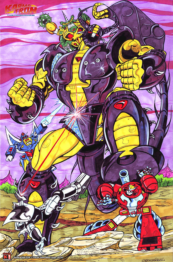 1970s_(style), 1980s_(style), 2014, aquarius_(karmatron), arm_cannon, battle, claws, dated