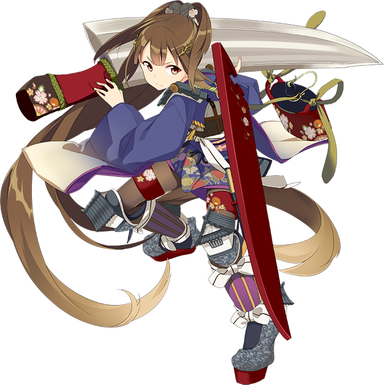 1girl, bottle, brown_hair, female_focus, full_body, hair_ornament, holding, holding_weapon