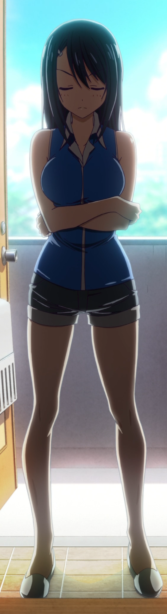 10s, 1girl, aho_girl, anime_screenshot, closed_eyes, day, female_focus, full_body, fuuki_iinchou_(aho_girl), highres, solo, standing, tagme