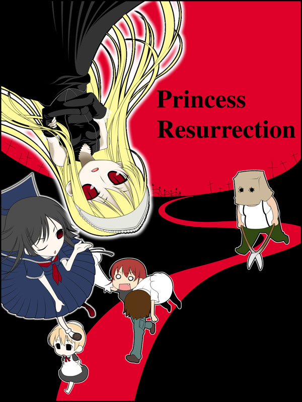 00s, 2boys, 4girls, ;), bag, black_dress, black_hair, blonde_hair