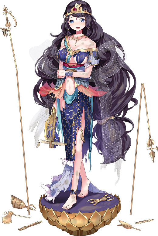 1girl, black_hair, blue_eyes, blush, bowgun, breasts, crown, female_focus