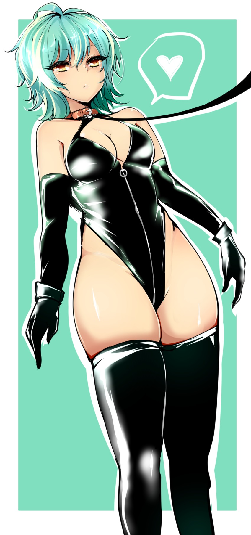 1girl, agetama, alternate_costume, bondage_outfit, breasts, cleavage, collar, cuffs