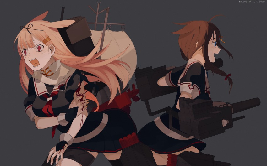 10s, black_serafuku, black_skirt, bleeding, blonde_hair, blood, braid, brown_hair