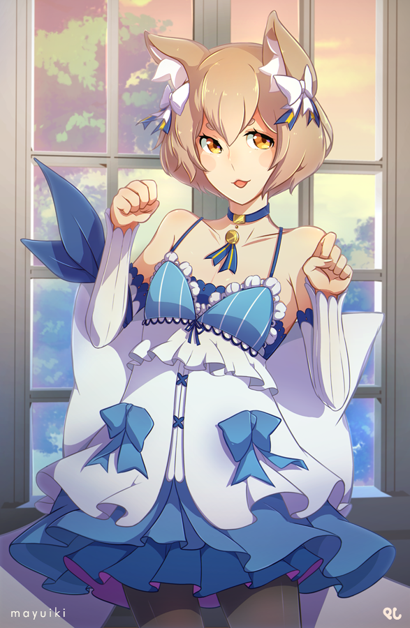 10s, 1boy, :3, :d, animal_ears, artist_name, bare_shoulders, black_pantyhose