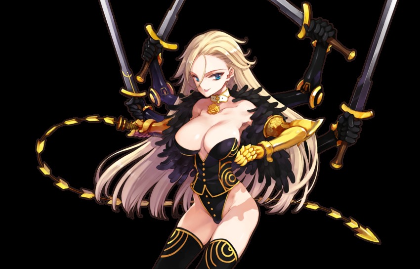 1girl, bare_shoulders, blonde_hair, blue_eyes, breasts, choker, cleavage, collarbone