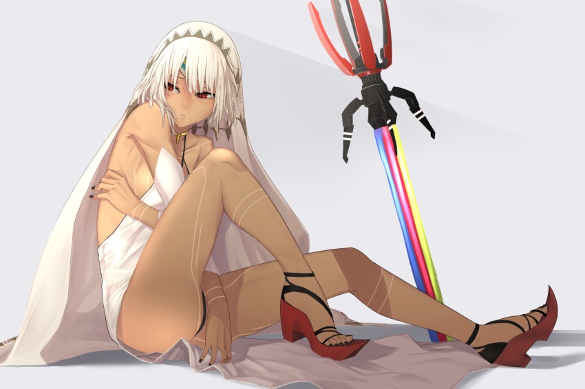 1girl, altera_(fate), altera_(formal_dress)_(fate), ass, bare_shoulders, black_nails, breasts, dark-skinned_female