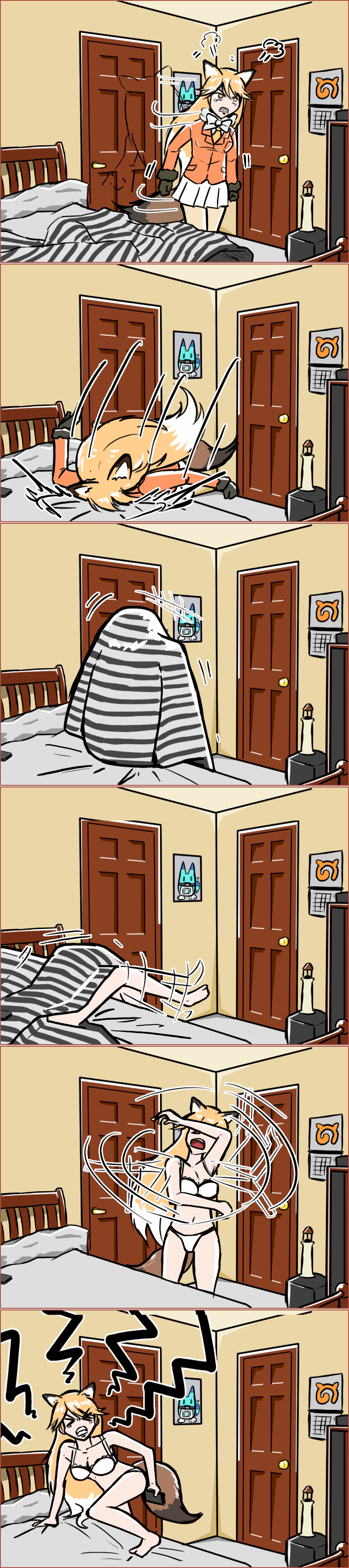 10s, 1girl, 6koma, absurdres, animal_ears, bow, bowtie, breasts