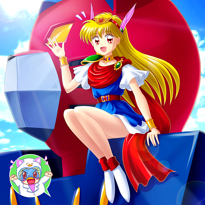 1990s_(style), absurdres, akazukin_chacha, cathead, highres, magical_princess, mikeneko_(pontiki), retro_artstyle, sitting