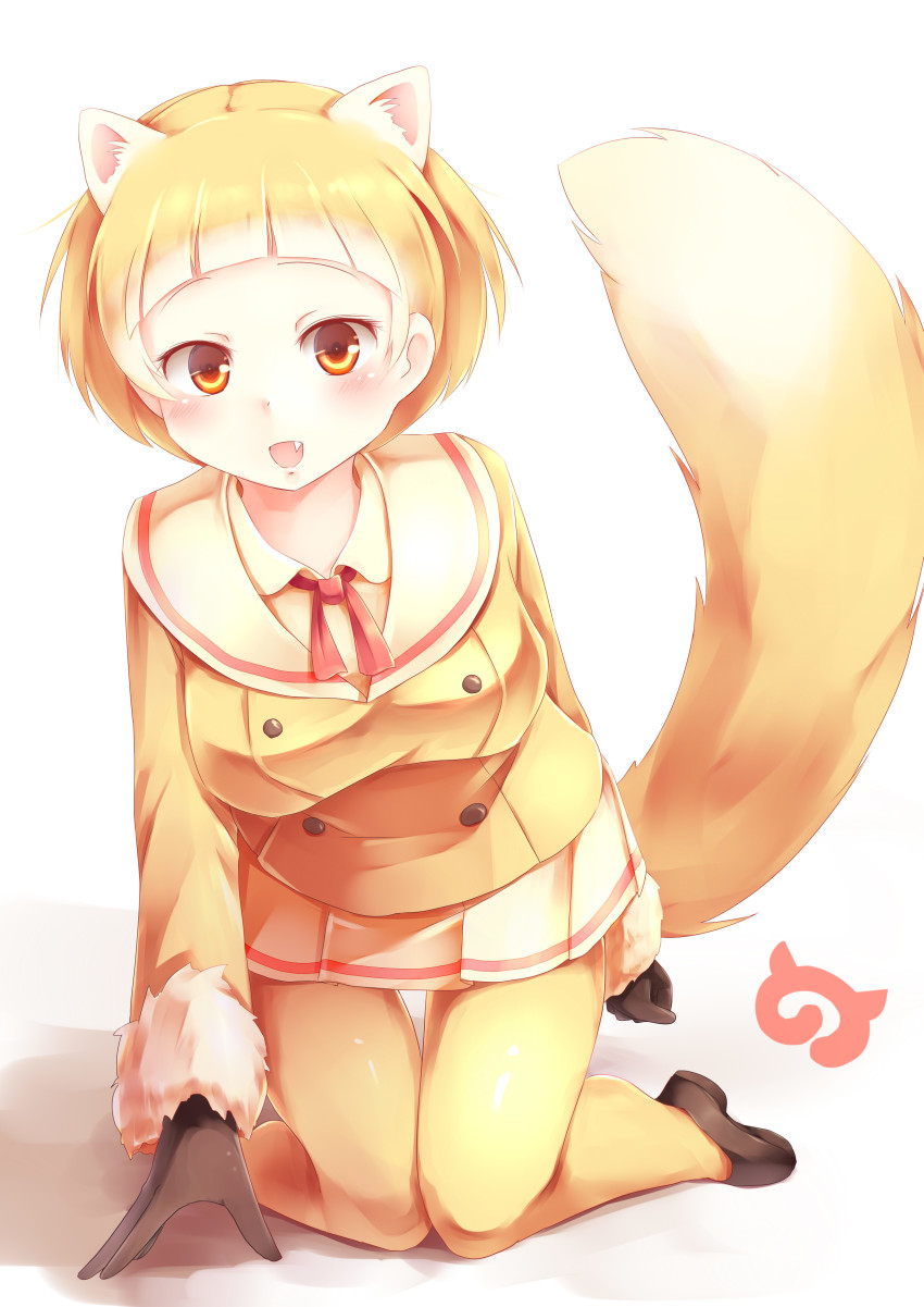 10s, 1girl, absurdres, blonde_hair, blush, bow, bowtie, fang