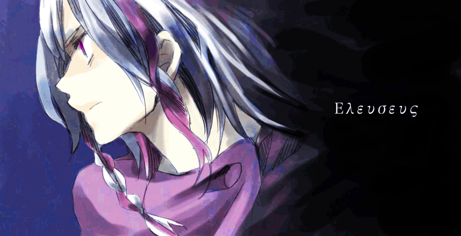 1girl, braid, eleuseus, female_focus, hyu_ga, male_focus, moira, scarf, solo, sound_horizon, white_hair