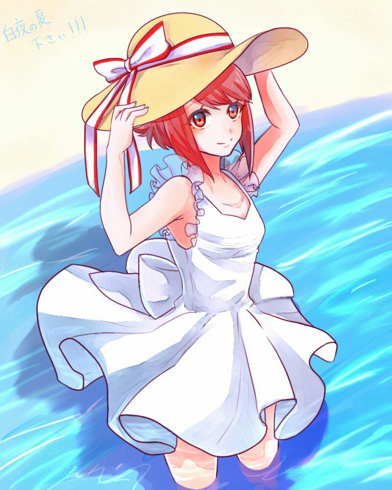 !, !!, 1girl, alternate_costume, bare_shoulders, blush, bow, dress