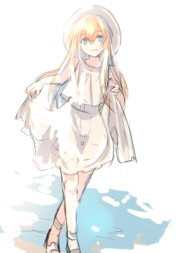 10s, 1boy, blonde_hair, blue_eyes, crossdressing, crossdressing_(mtf), dress, hat