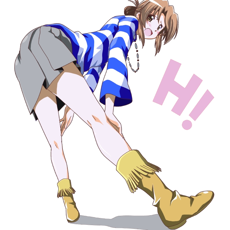 00s, 1girl, ass, bad_id, bent_over, casual, female_focus, folded_ponytail