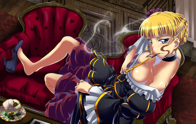 00s, 1girl, bad_id, bad_pixiv_id, barefoot, beatrice_(umineko), blonde_hair, breasts