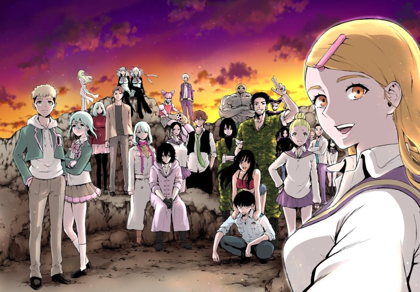 abs, anai_miu, attraction-m_(lolo), bow, breasts, coats, explode-m_(rib), hanzawa_yoruka, high_heels, highres, magical_girl, magical_girl_apocalypse, mahou_shoujo_of_the_end, multiple_boys, multiple_girls, repulsion-m_(coco), ribbon, rintarou_akuta, sayano_kaede, school_uniform, siblings, sisters, skirt, square-m, twins, twintails