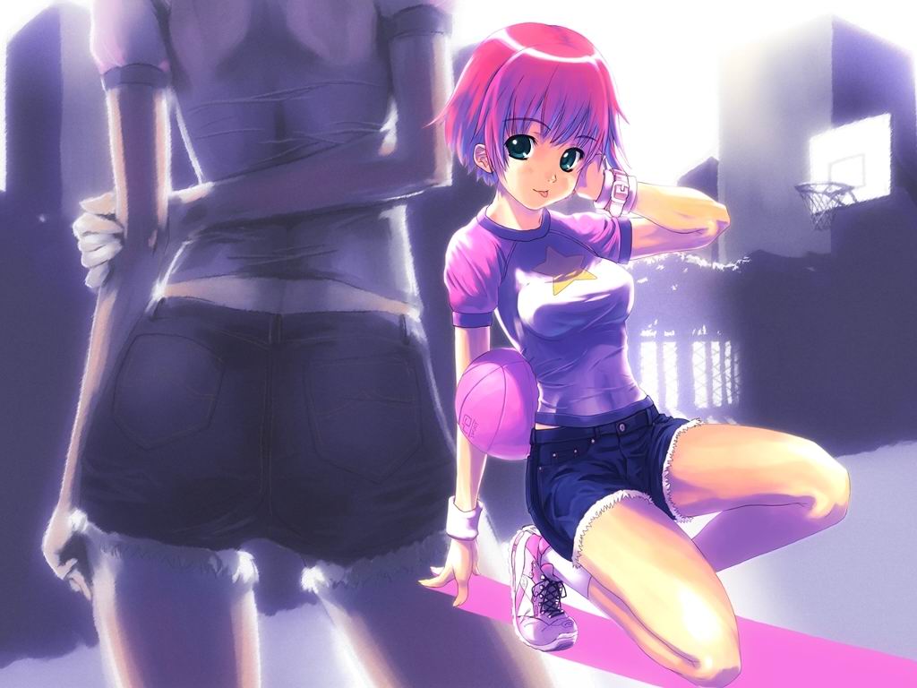 1girl, :p, arms_behind_back, ball, basketball, basketball_(object), komorebi_no_namikimichi, shoes