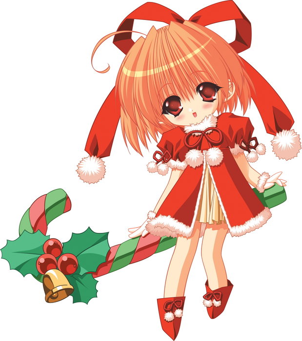 1girl, ahoge, bell, blush, candy, candy_cane, chibi, christmas