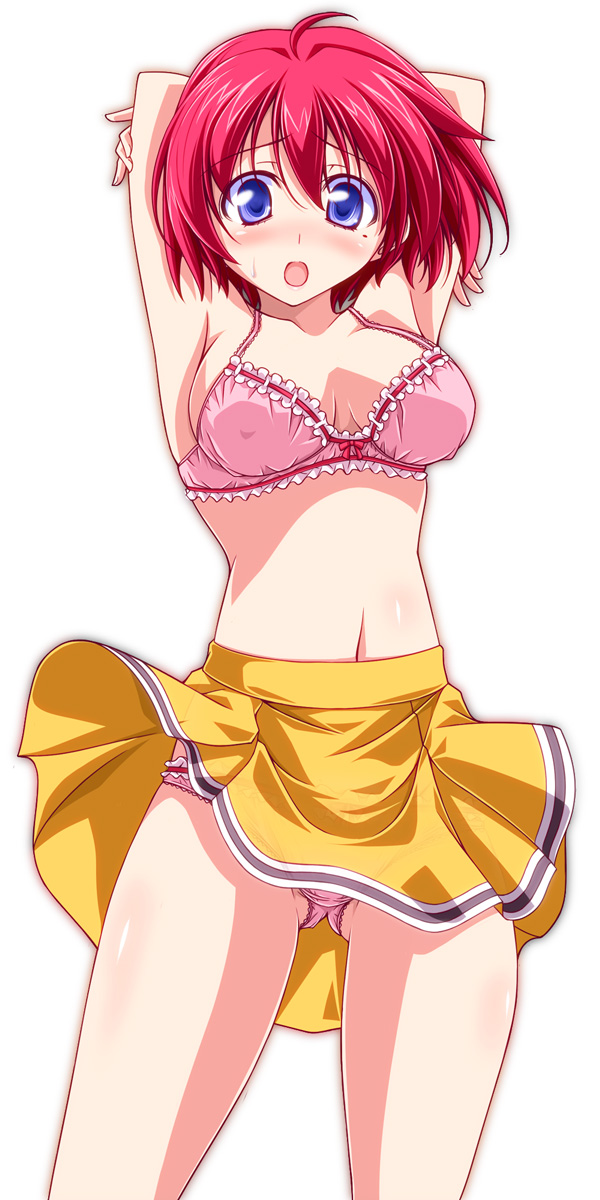 1girl, arms_behind_back, blue_eyes, blush, bow, bow_bra, bra, breasts