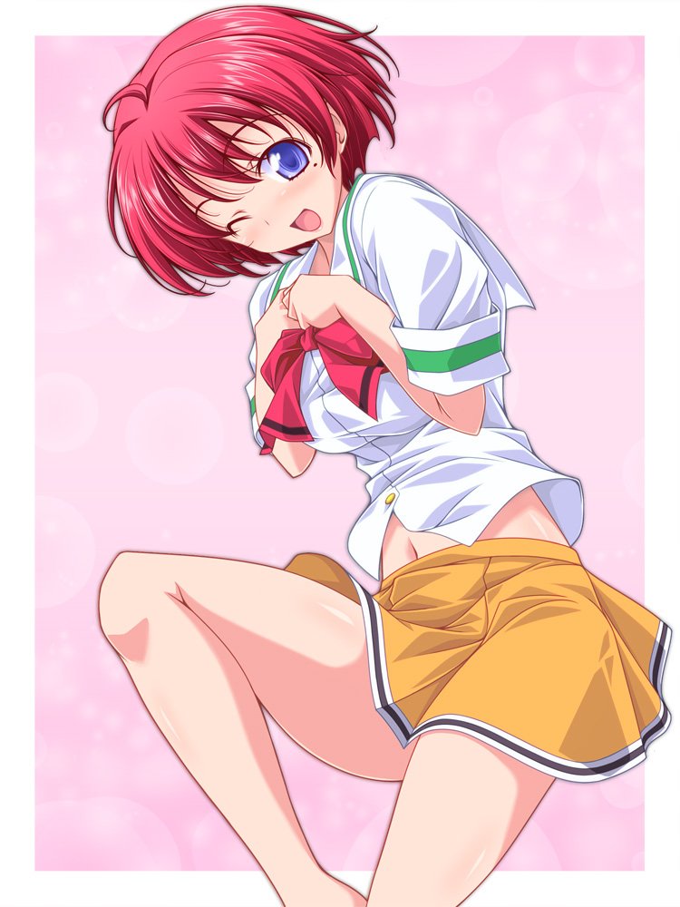 1girl, blouse, blue_eyes, bow, female_focus, hibikino_high_school_uniform, hinomoto_hikari, kikuchi_tsutomu