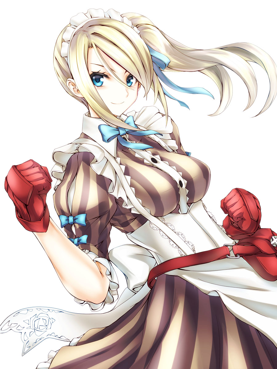 >:), 1girl, 7th_dragon_(series), 7th_dragon_iii, bag, blonde_hair, blue_eyes, bow