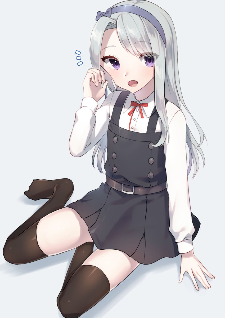 1girl, akagi_kurage, alternate_costume, asashio_(kancolle), asashio_(kancolle)_(cosplay), asymmetrical_bangs, belt, black_thighhighs