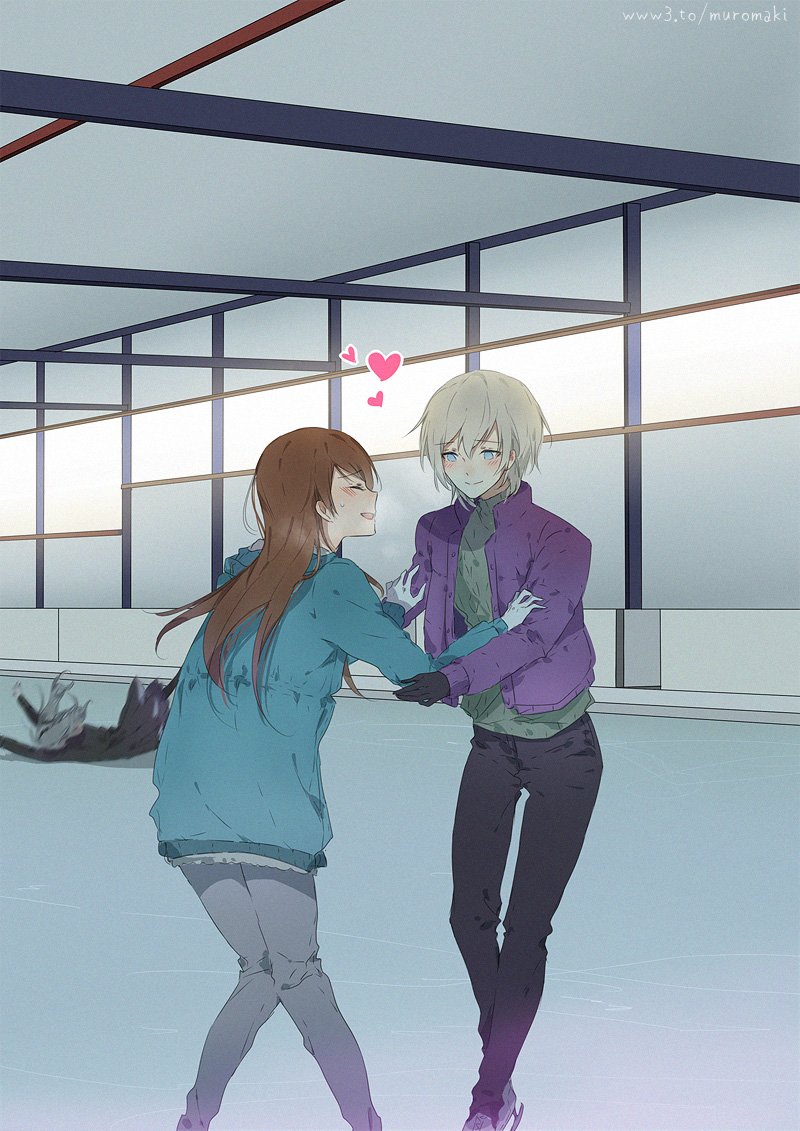 3girls, anastasia_(idolmaster), artist_name, blue_eyes, blush, brown_hair, coat, drill_hair