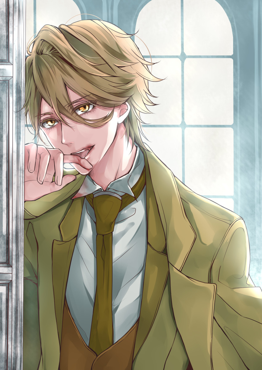 1boy, absurdres, bad_id, bad_pixiv_id, banirario, blood, brown_eyes, brown_necktie