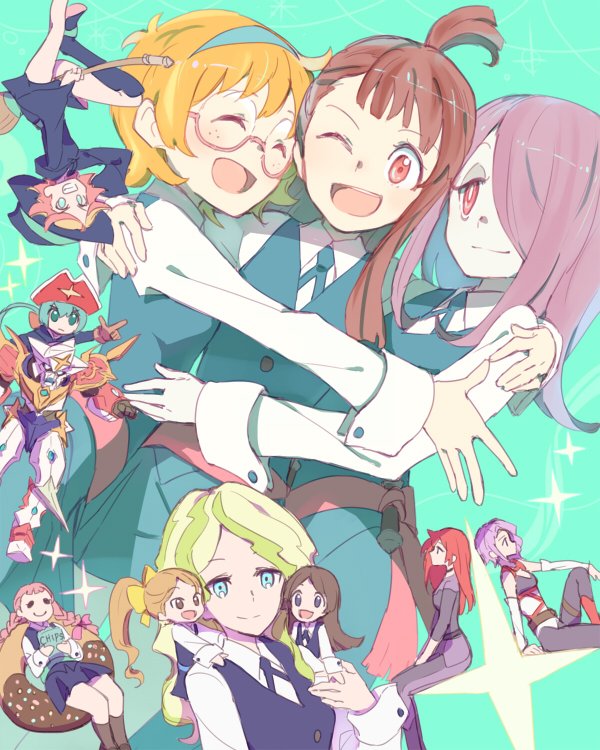 10s, 6+girls, amanda_o'neill, barbara_parker, blonde_hair, blue_hair, bow, braid