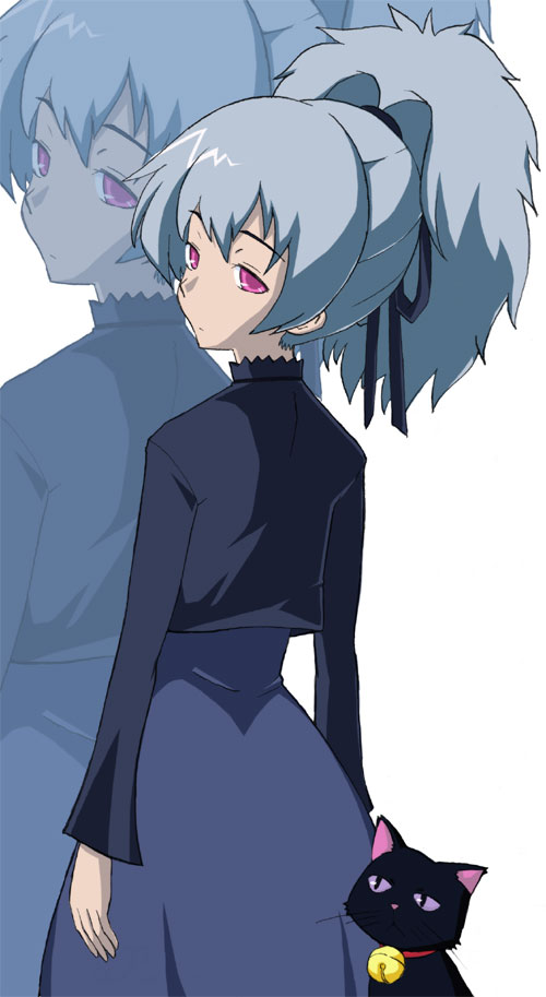 00s, bad_id, bad_pixiv_id, darker_than_black, grey_hair, looking_back, pink_eyes, ponytail