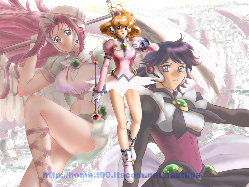 1990s_(style), 3girls, ahoge, bodice, corrector_yui, fuzuki_hajime, kasuga_yui, kisaragi_haruna