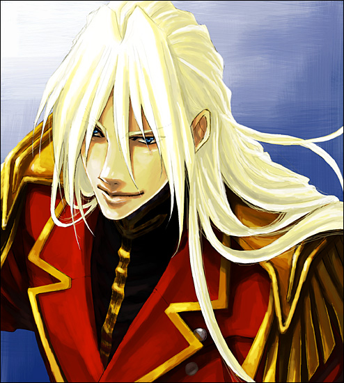 1990s_(style), 1boy, armor, bad_id, bad_pixiv_id, blue_eyes, collar, gundam