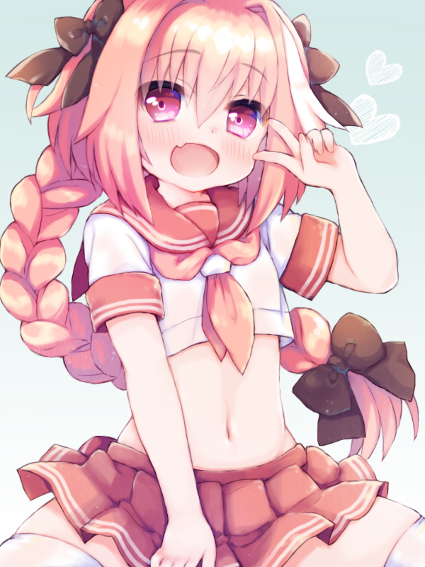 1boy, :d, astolfo_(fate), astolfo_(sailor_paladin)_(fate), black_bow, blue_background, blush, bow